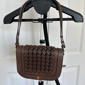 Tory Burch Chocolate Woven Leather Shoulder Bag